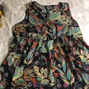 Kate Mallory L BK YEL pk teal Leaf floral H/L hem